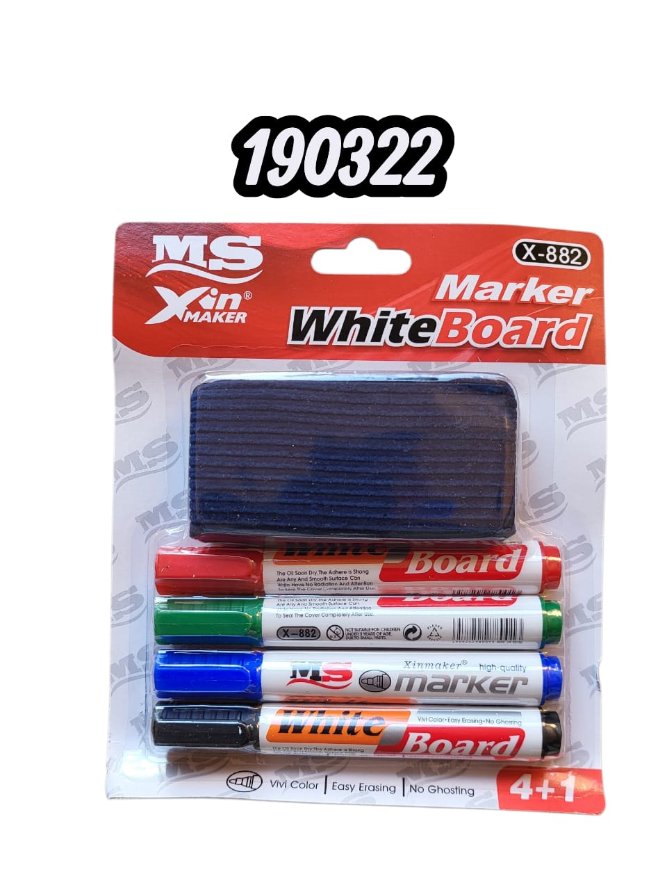 Marcador Para Pizarra 4Pcs + Borrador (Und)