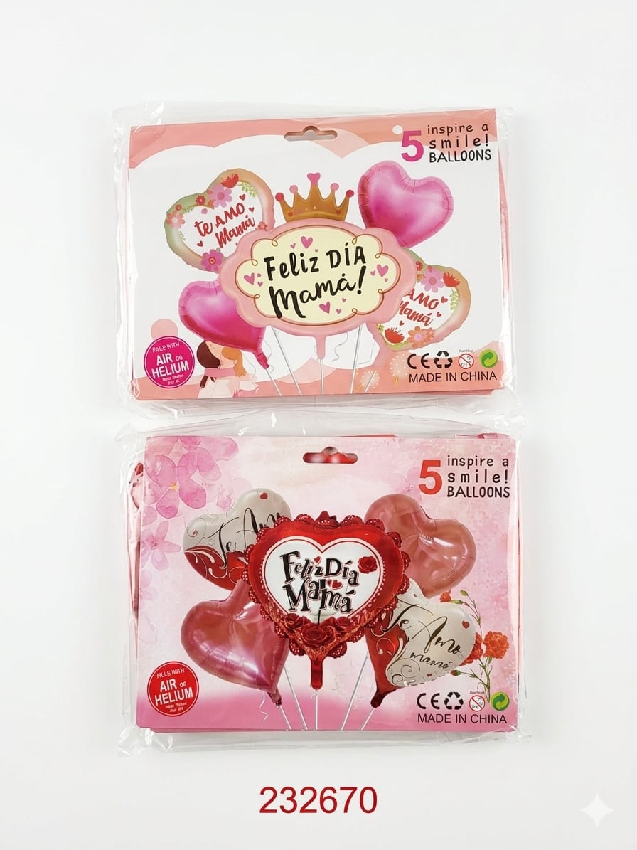 Set De Globos 5Pcs Feliz Dia Mama (Und)