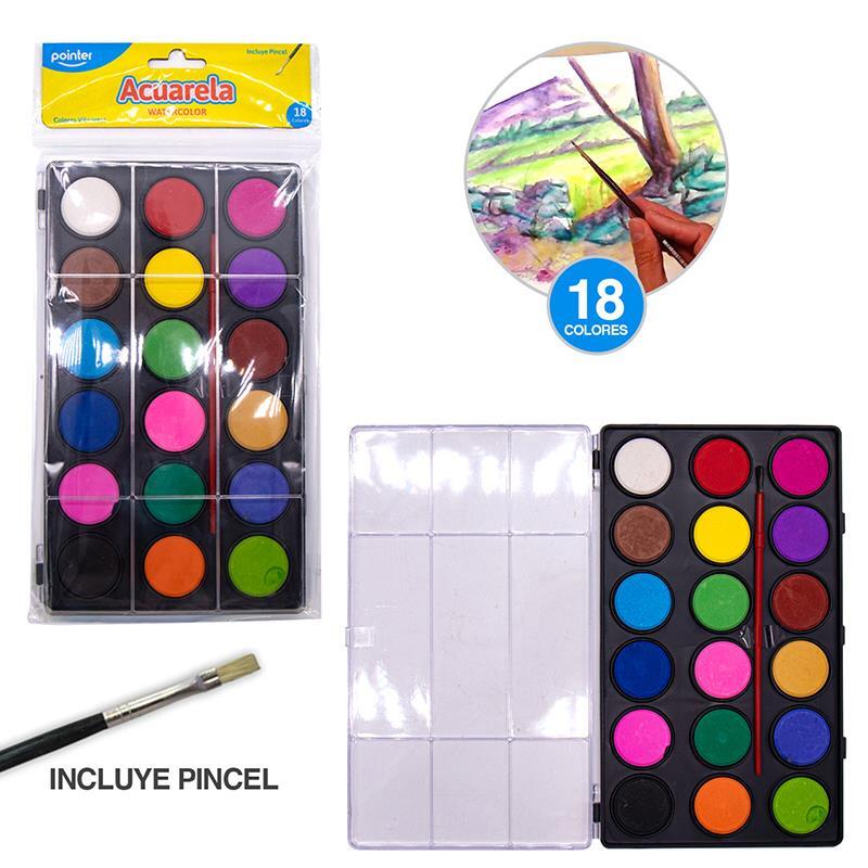 Acuarela 18 Colores+ Pincel (Und)